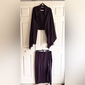 LENNIE PETITE Women's Fringe MIDI Skirt and Fringe Shawl set - Purple- Sz PM